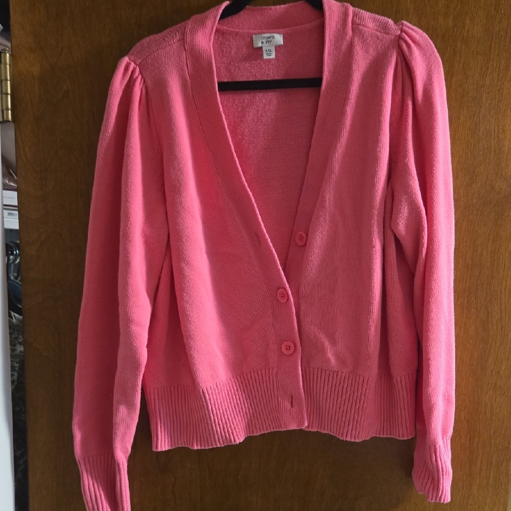 croft & barrow Coral Pink V-Neck Button Cardigan